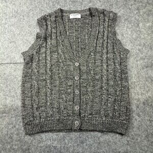 Vtg Alfred Dunner Sweater Vest Womens L Cable Knit Gray Preppy Cottage Academia
